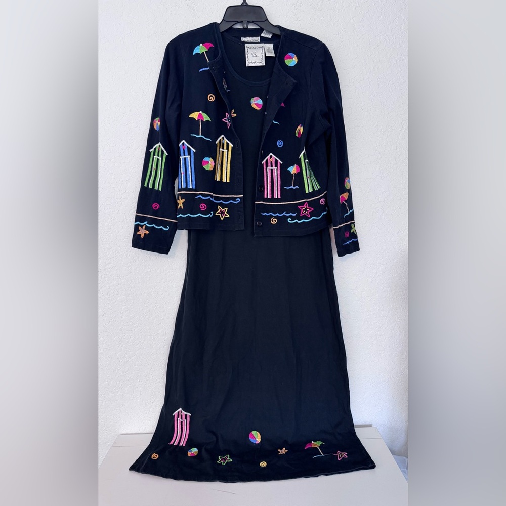 Michael Simon Medium Cardigan Sweater & Shift Dress Knit Set Kitsch Y2K Beach
